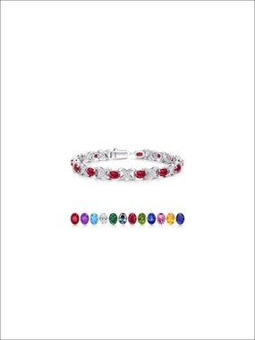 Sterling Silver Birthstone Tennis Bracelet for Women X O Design Push Button